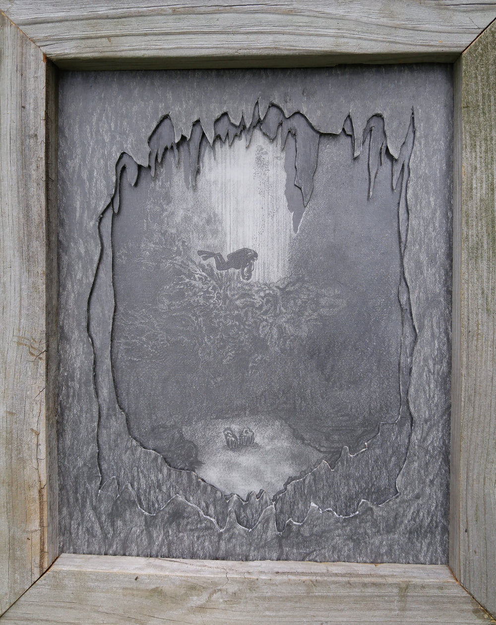 Cave Diver Framed Drawing