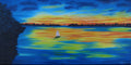 original 10x20 oil painting,colorful sunset and reflections, sailboats, unframed