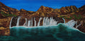 10x20" original oil painting, waterfalls, fairy pools, mountains, unframed