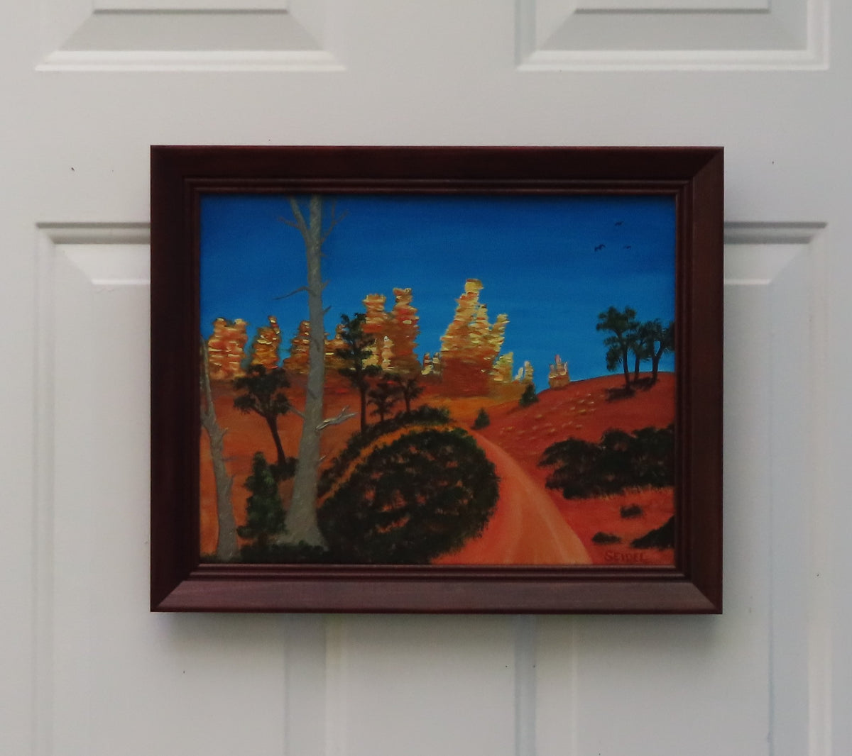 11x14" original oil painting, hiking trail in  Bryce Canyon national park, framed