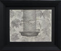 Meet at the Feeder graphite and charcoal drawing, black mat and frame
