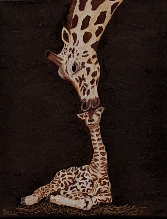 11x14" original oil painting, mother and baby giraffes, unframed