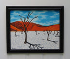 16x20 original oil painting, bright colors, red mountains, white salt flats, blue skies, framed