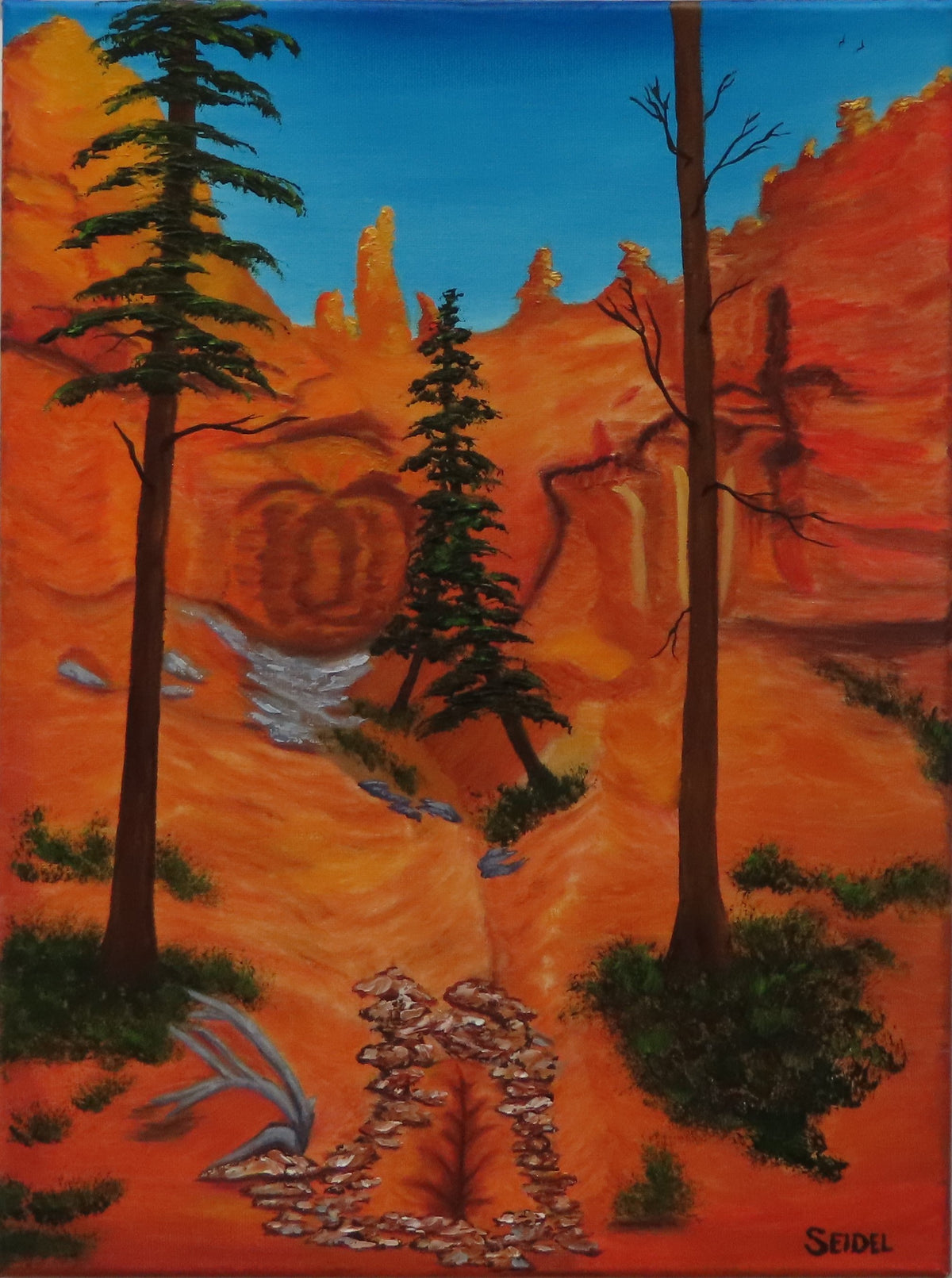12x16" original oil painting featuring the bright colors of a Bryce Canyon trail
