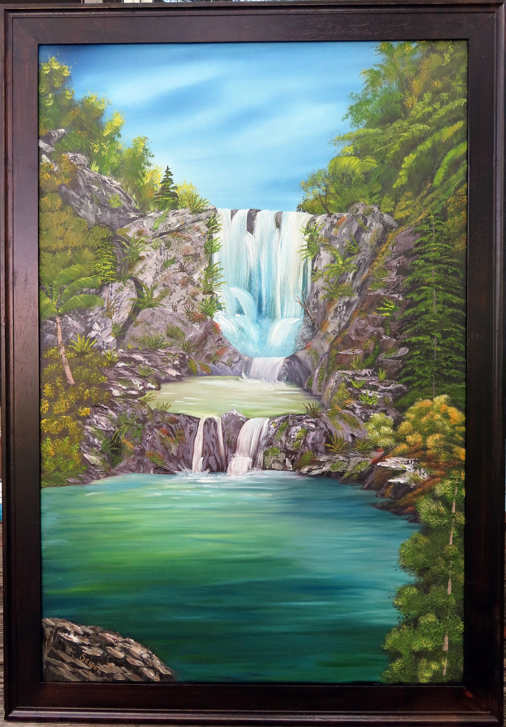 Piroa Falls Framed Oil Painting