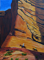 Original Oil Painting, 11x14,painted on all sides, red rock canyon with 2 horsebackriders