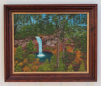 original 16x20 oil painting, waterfall  and pool amidst fall foilage, framed