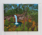 original 16x20  oil painting, waterfall  and pool amidst fall foilage, unframed