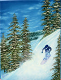 Original Oil Painting, Snowboarder on mountain, Unframed