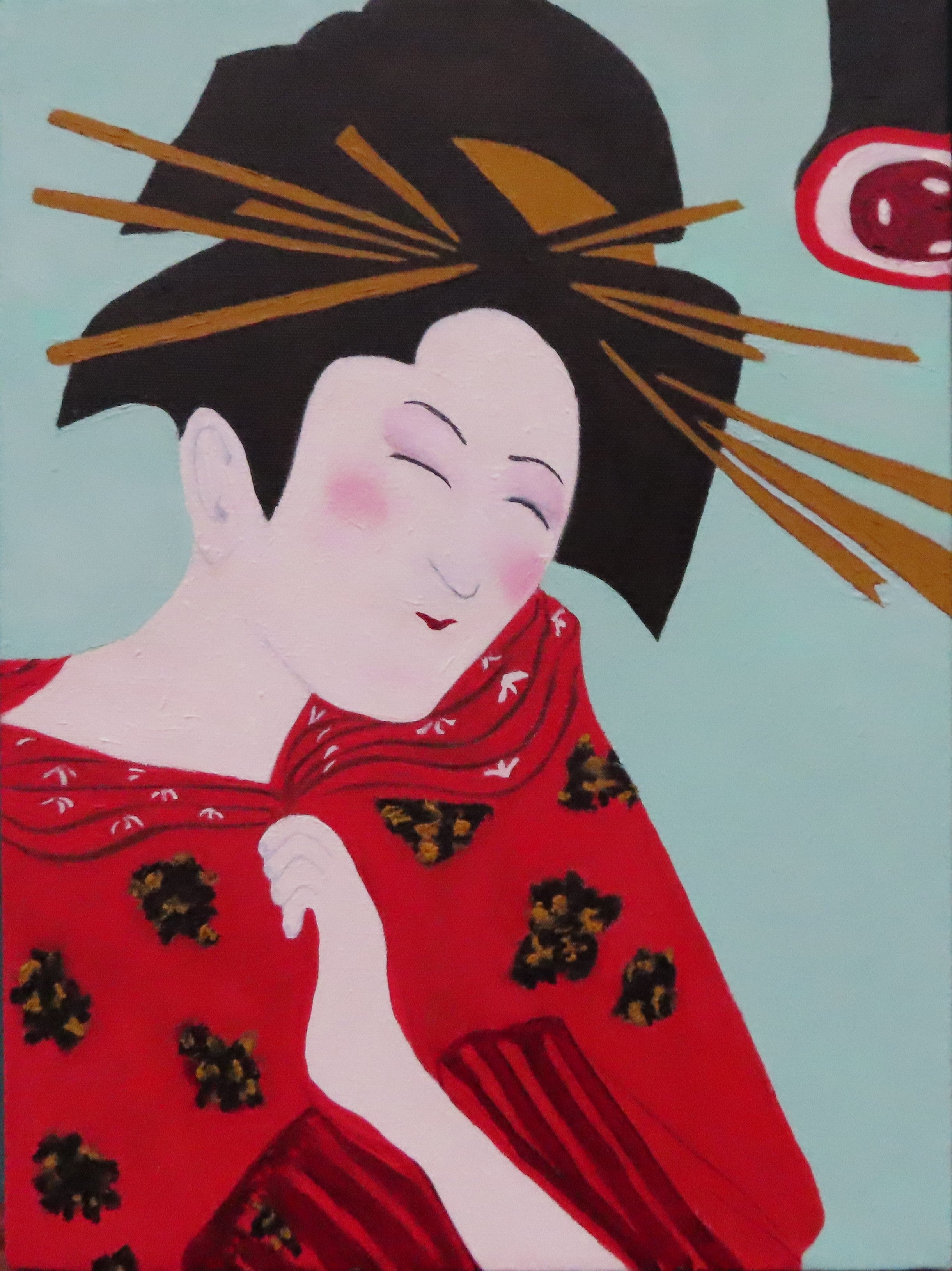 original oil painting of traditional Geisha, unframed