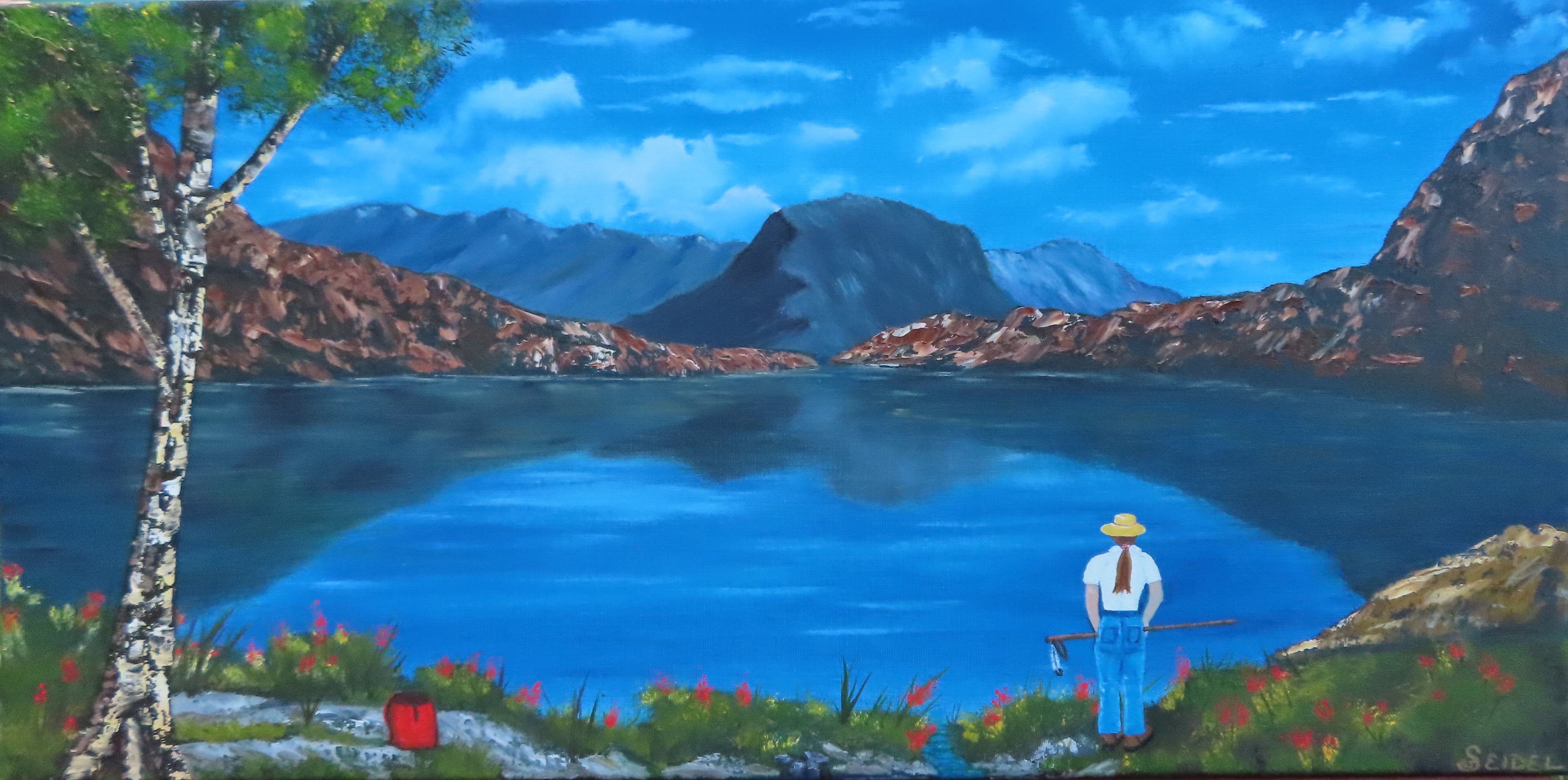 Original Oil Painting, landscape, hiker, unframed