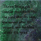 8x8" canvas with liquid art acrylic and inspirational quote. Colors are multiple greens with purple and gold accents