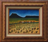 Wild Mustangs in countryside acrylic Painting on canvas board in ornate frame, after Maynard Dixon